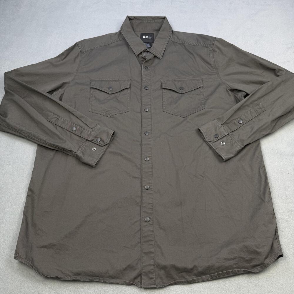 5.11 Tactical Shirt Mens XL Green Solid Snap Front Taclite Pro Workwear